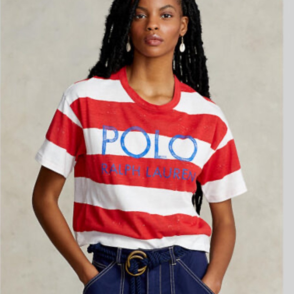 Polo Ralph Lauren Color Block Striped Crop Tee